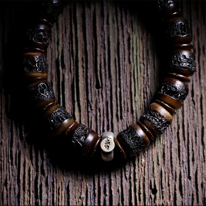 KarmaRipple's 925 Sterling Silver Chinese Zodiac Natal Buddha Handmade Tibet Yak Bone Strength Bracelet p4