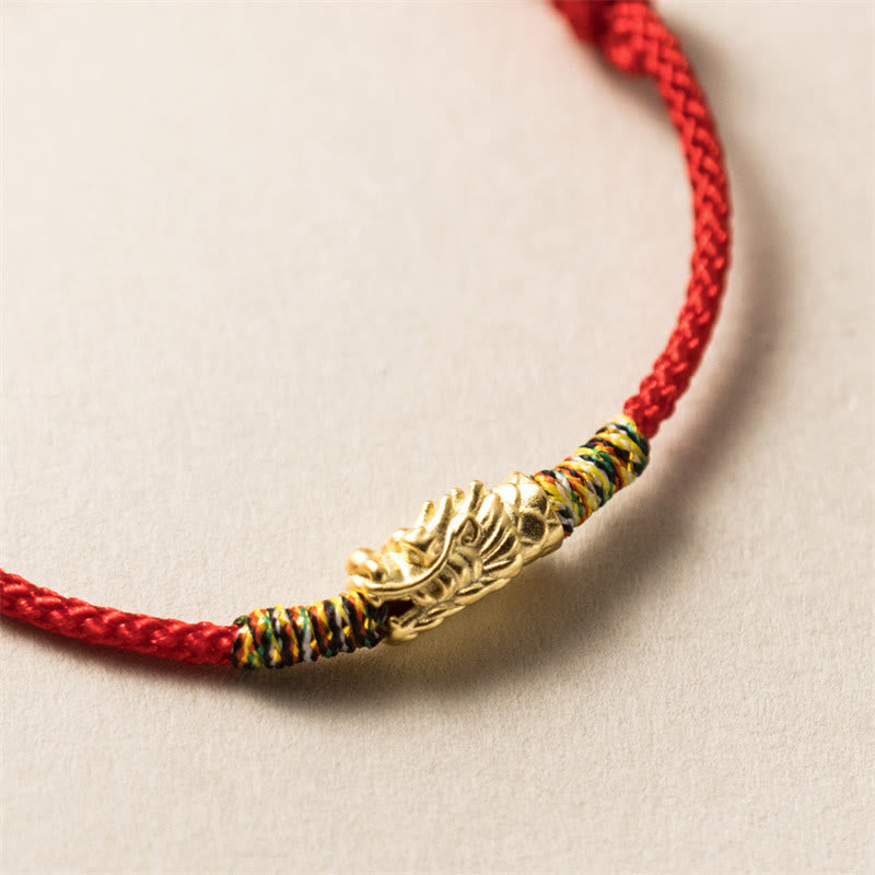 KarmaRipple's 925 Sterling Silver Year of the Dragon Fortune Strength Red Rope Bracelet p1