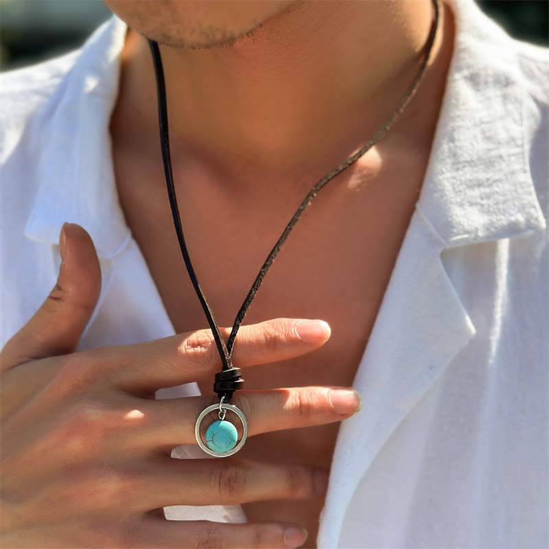KarmaRipple's Round Turquoise Stone Protection Strength Pendant Necklace p11