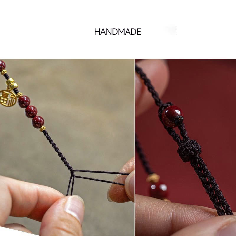 KarmaRipple's Cinnabar Bead Fu Character Talisman Blessing Woven String Bracelet p6