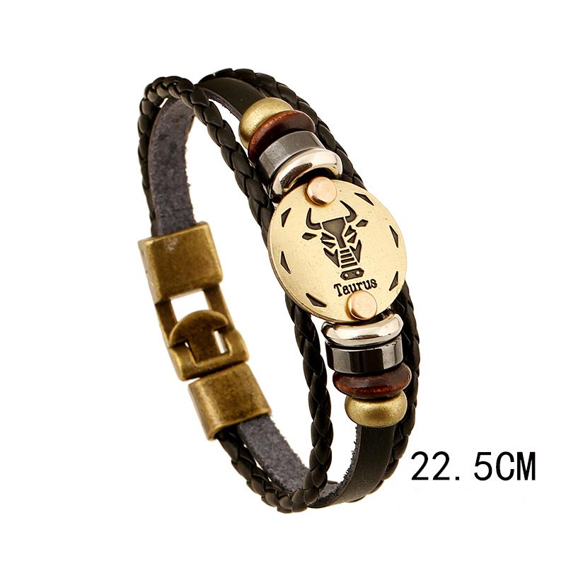 KarmaRipple's 12 Constellations of the Zodiac Hematite Leather Talisman Bracelet ( p1