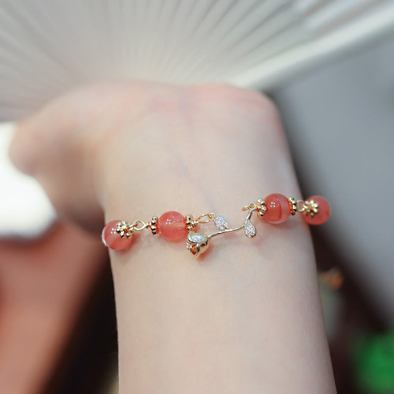 KarmaRipple's Authentic Red Agate Rose Confidence Calm Chain Bracelet p4
