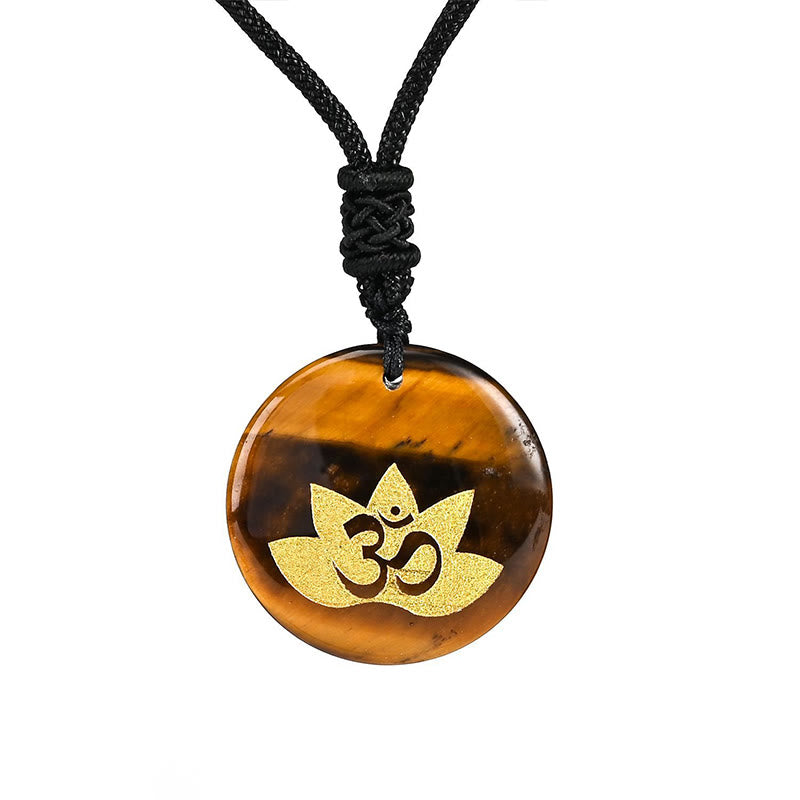 KarmaRipple's OM Lotus Symbol Various Gemstone Amethyst Tiger Eye Balancing Pendant Necklace p2