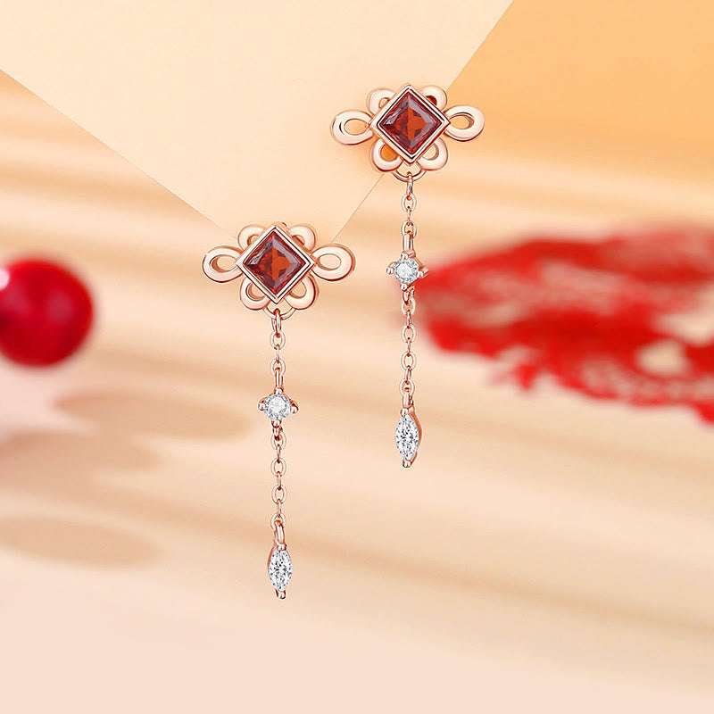 KarmaRipple's 925 Sterling Silver Chinese Knotting Red Zircon Wealth Pendant Necklace Bracelet Earrings Set p13