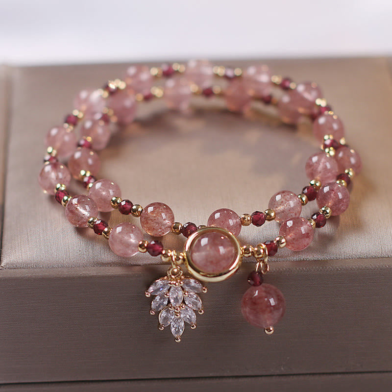 KarmaRipple's Authentic Strawberry Quartz Love Balancing Maple Leaf Talisman Double Wrap Bracelet p2
