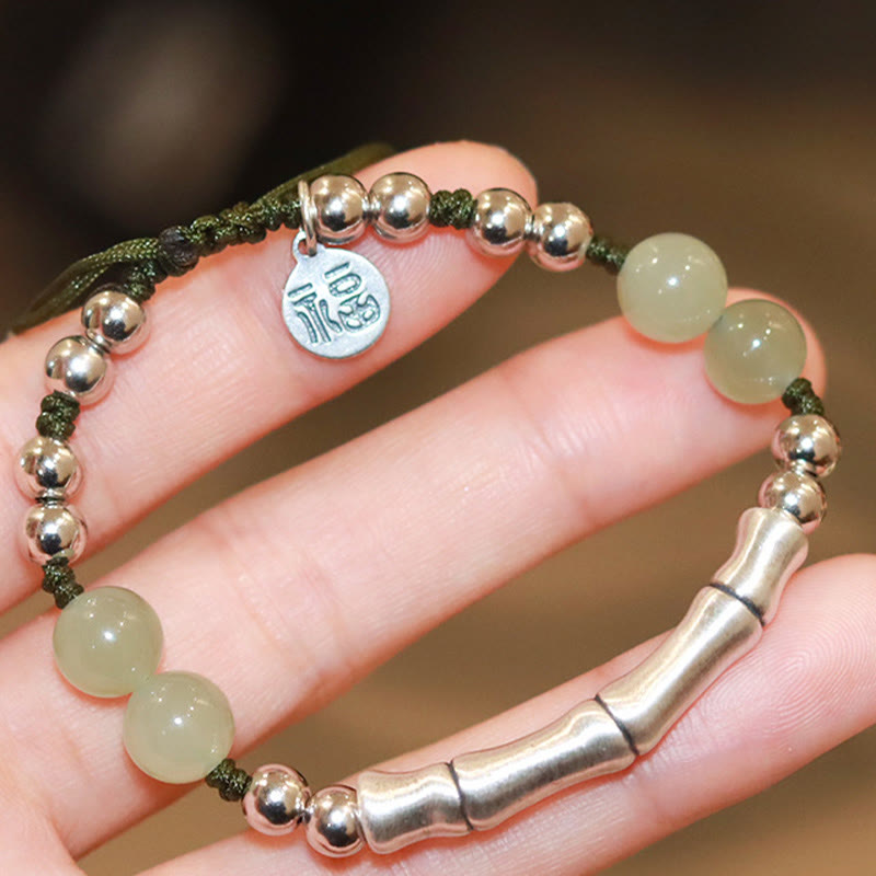 KarmaRipple's 925 Sterling Silver Authentic Jade Fu Character Bamboo Abundance Bracelet p3