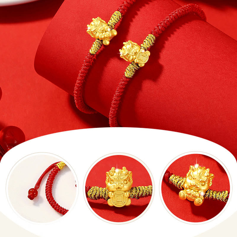 KarmaRipple's 999 Sterling Silver Year of the Dragon Bronze Coin Fortune Dragon Fu Character Fortune Handcrafted Red String Woven Bracelet p14