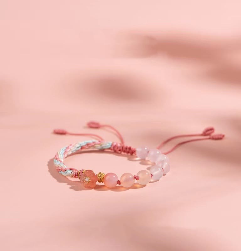 KarmaRipple's Authentic Gradient Agate Reincarnation Weave Peach Blossom Wealth Fortune Handmade String Bracelet p1