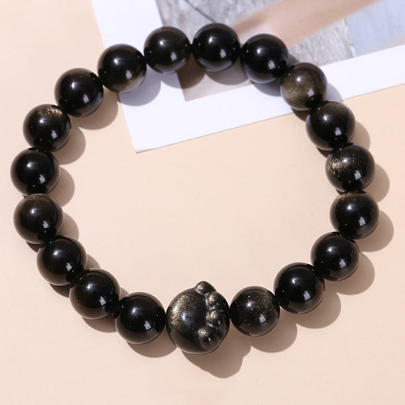 KarmaRipple's Authentic Gold Sheen Obsidian Silver Sheen Obsidian Cute Cat Paw Claw Wealth Bracelet p4