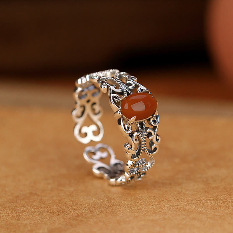 KarmaRipple's 925 Sterling Silver Vintage Red Agate Self-acceptance Calm Ring p2