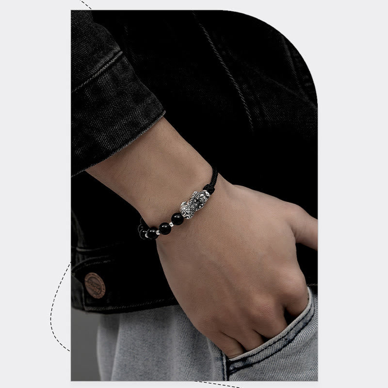 KarmaRipple's 999 Sterling Silver FengShui PiXiu Authentic Black Obsidian 925 Sterling Silver Bead Strength Bracelet p7