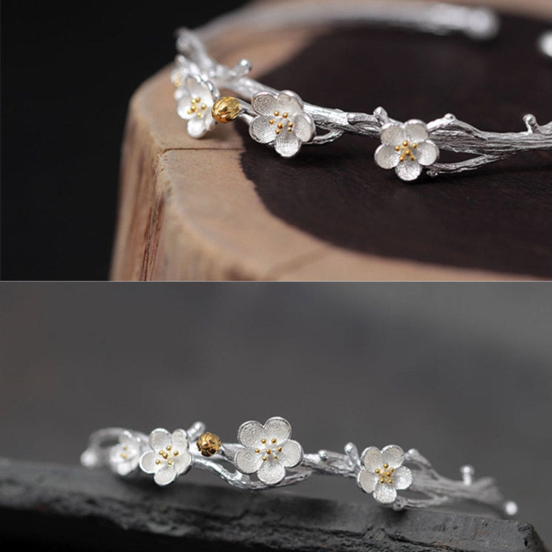 KarmaRipple's 925 Sterling Silver Plum Flower Blessing Bracelet Adjustable Bangle p15