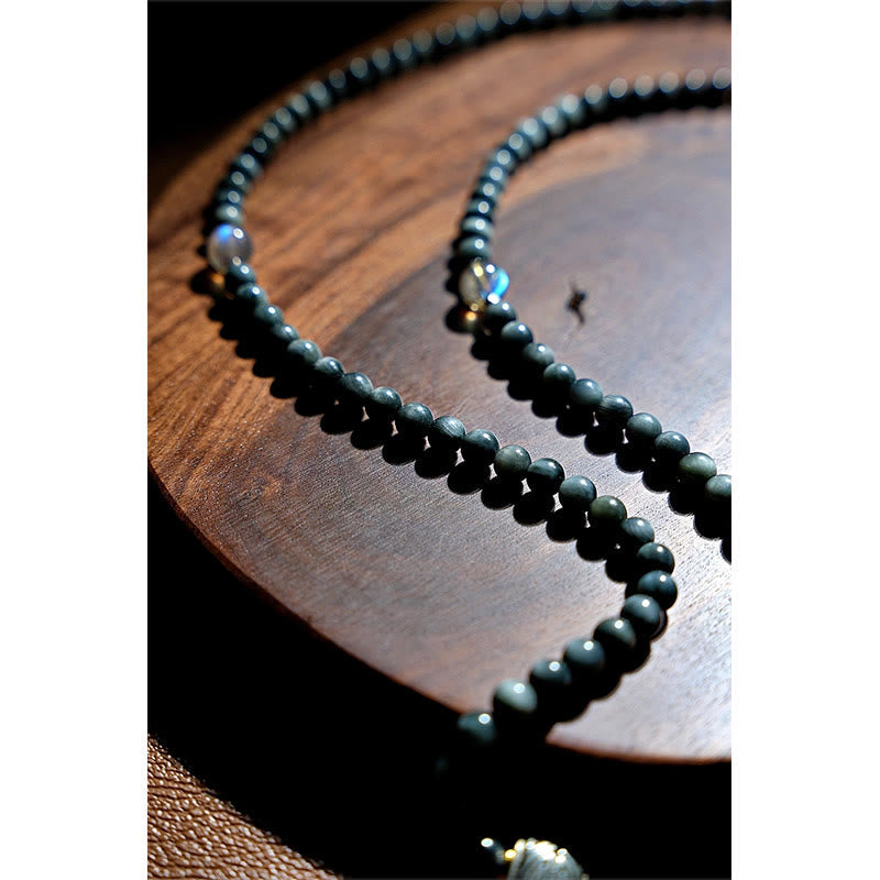 KarmaRipple's 925 Sterling Silver 108 Mala Beadwork Eagle's Eye Stone Moonstone'sitive Bracelet p17