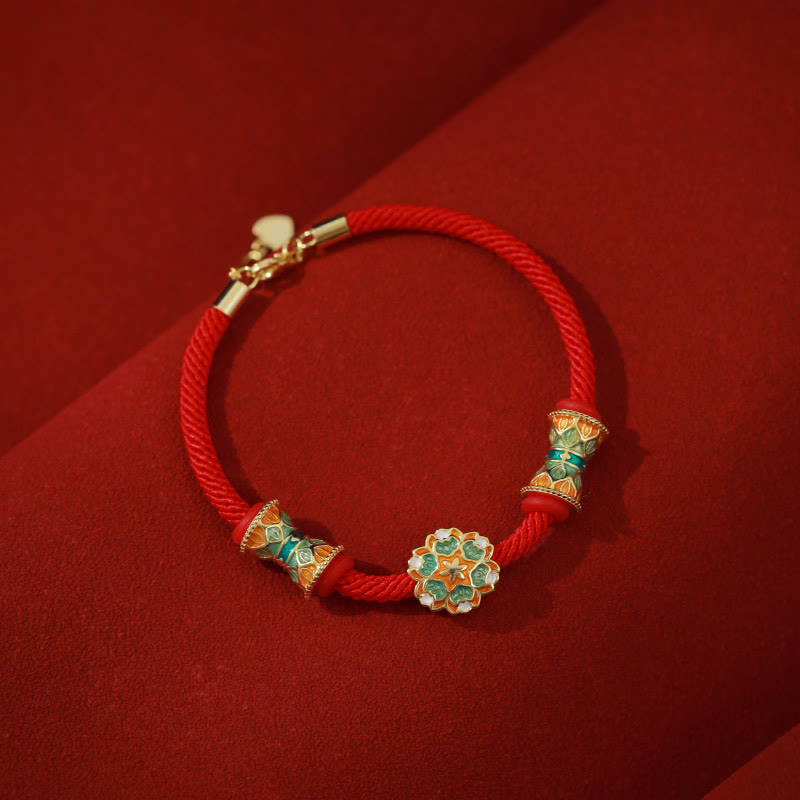 KarmaRipple's Dunhuang 925 Sterling Silver Lotus Drum New Beginning Red Rope Bracelet p1