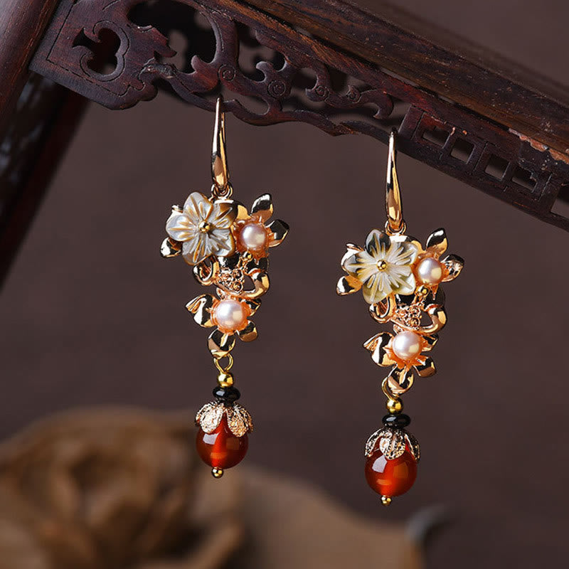 KarmaRipple's 14K Gold Plated Tridacna Stone Flower Pearl Green Aventurine Bead Drop Earrings p16