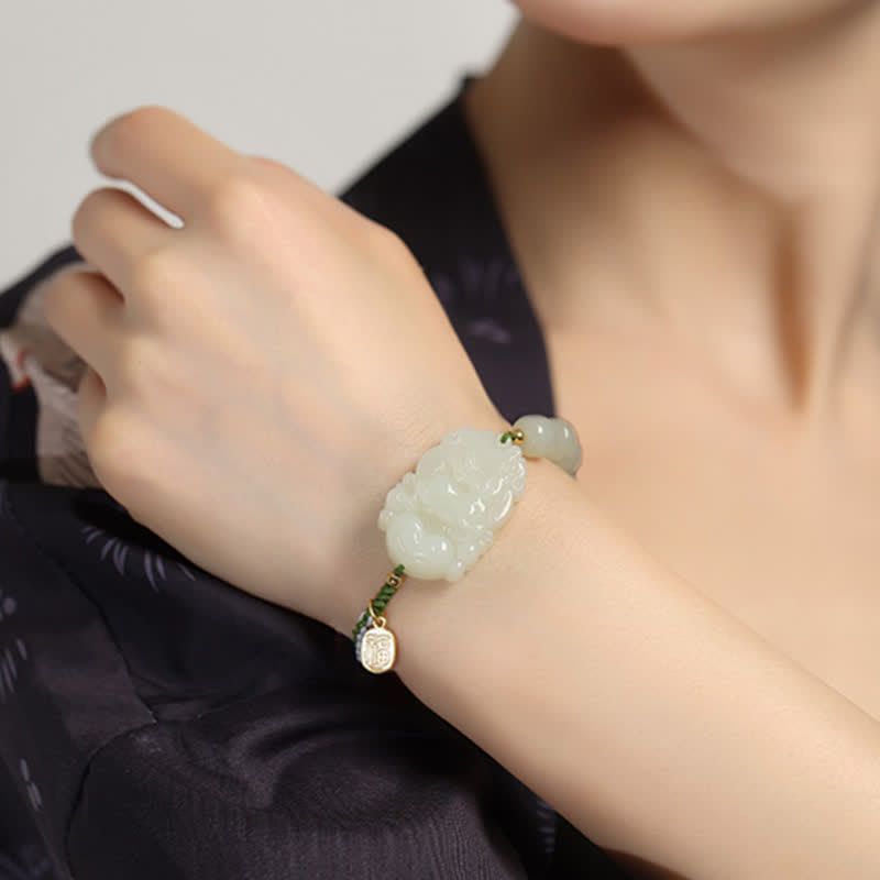 KarmaRipple's 925 Sterling Silver Chinese Zodiac Hetian Jade Happiness Fortune String Bracelet p20