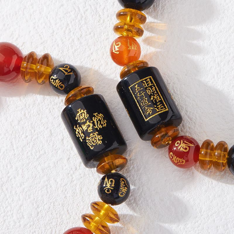 KarmaRipple's Five Elements Black Onyx Red Agate Wisdom Wealth Bracelet p24
