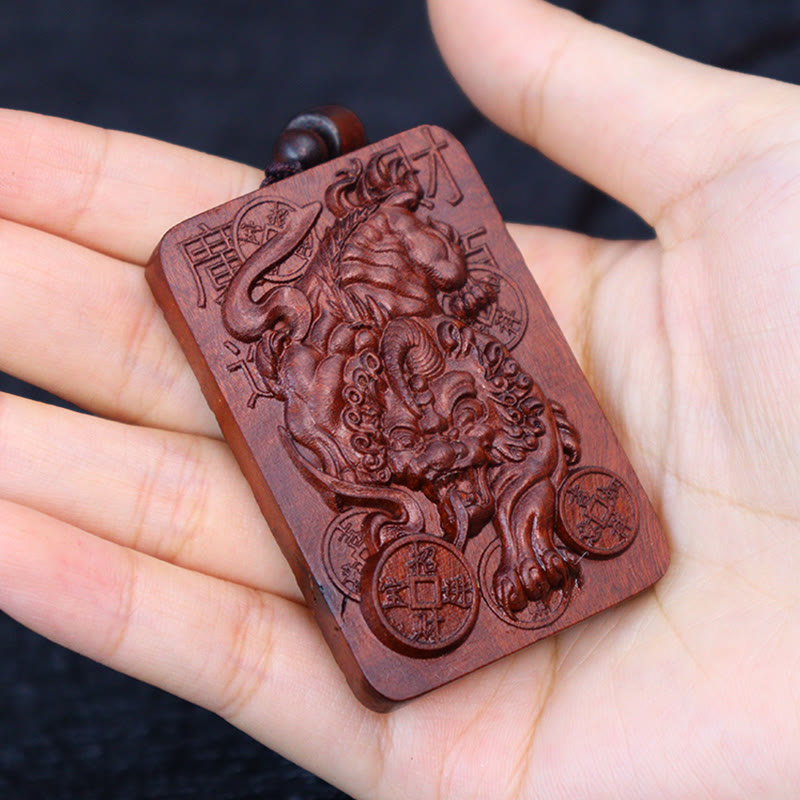 KarmaRipple's Authentic Lightning Struck Jujube Wood PiXiu Bronze Coin Good Fortune Pendant Necklace p9