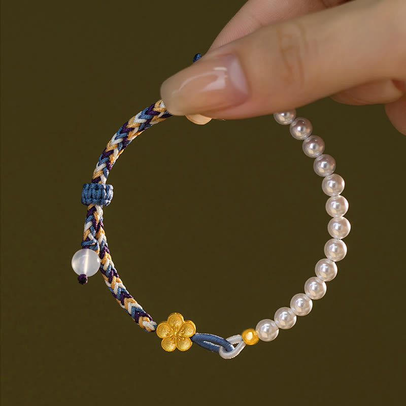 KarmaRipple's 925 Sterling Silver Peach Blossom Pearl Chalcedony Balancing Rope Bracelet p9