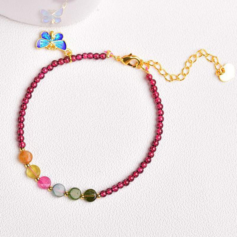 KarmaRipple's Garnet Tourmaline Butterfly Protection Bracelet Anklet p1