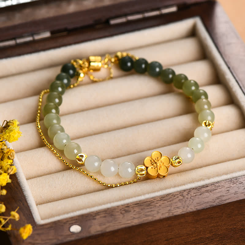 KarmaRipple's 925 Sterling Silver Authentic Hetian Jade Peach Blossom Fortune Chain Bracelet p2
