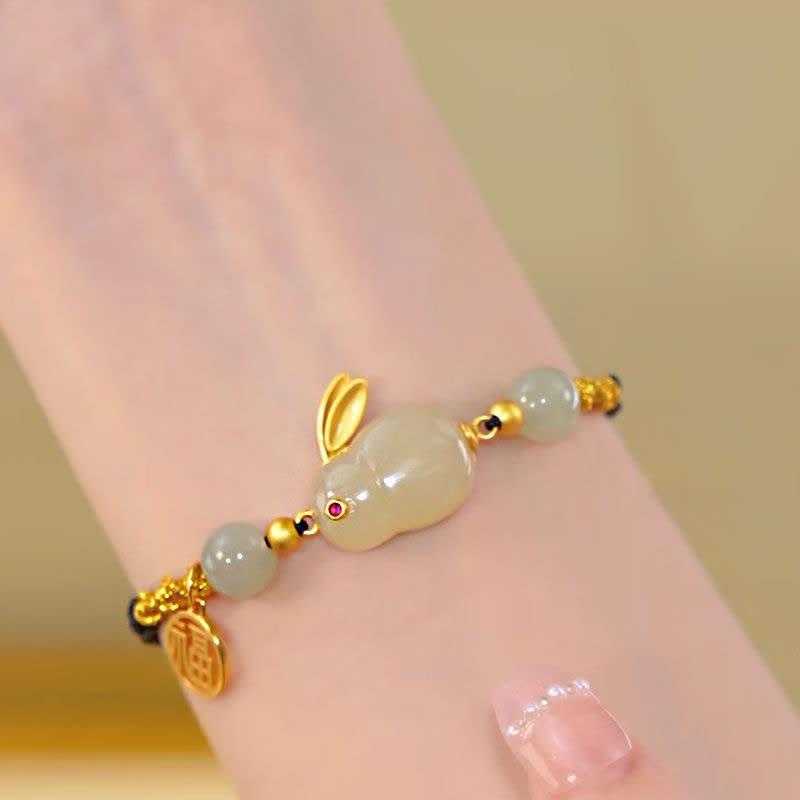 KarmaRipple's Year of the Rabbit Red Agate Jade Bunny Confidence String Bracelet p3