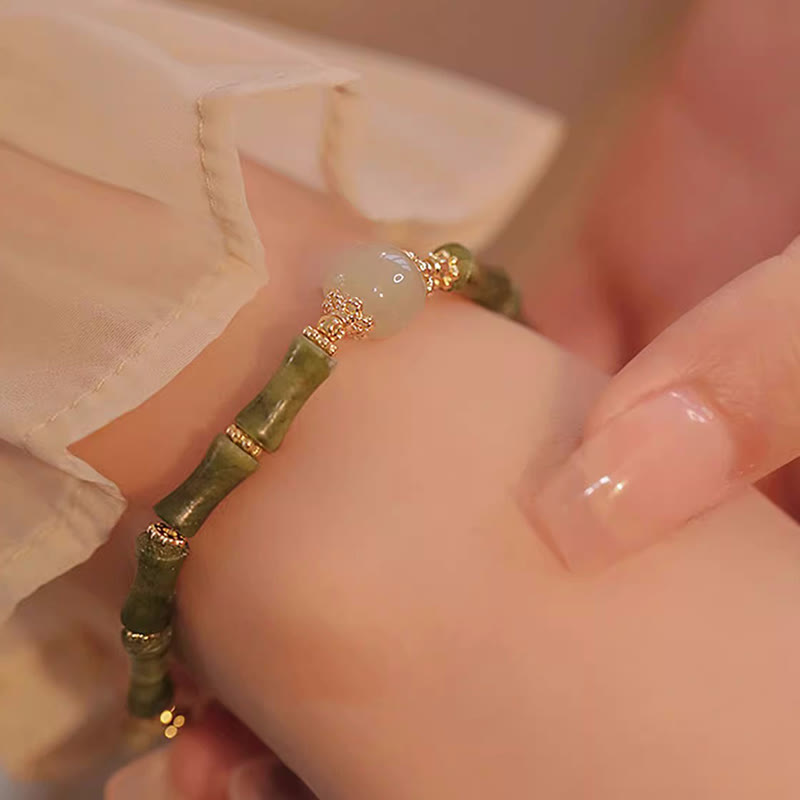KarmaRipple's 14K Bronze Plated Peridot Hetian Jade Bamboo Pattern Fortune Bracelet p6
