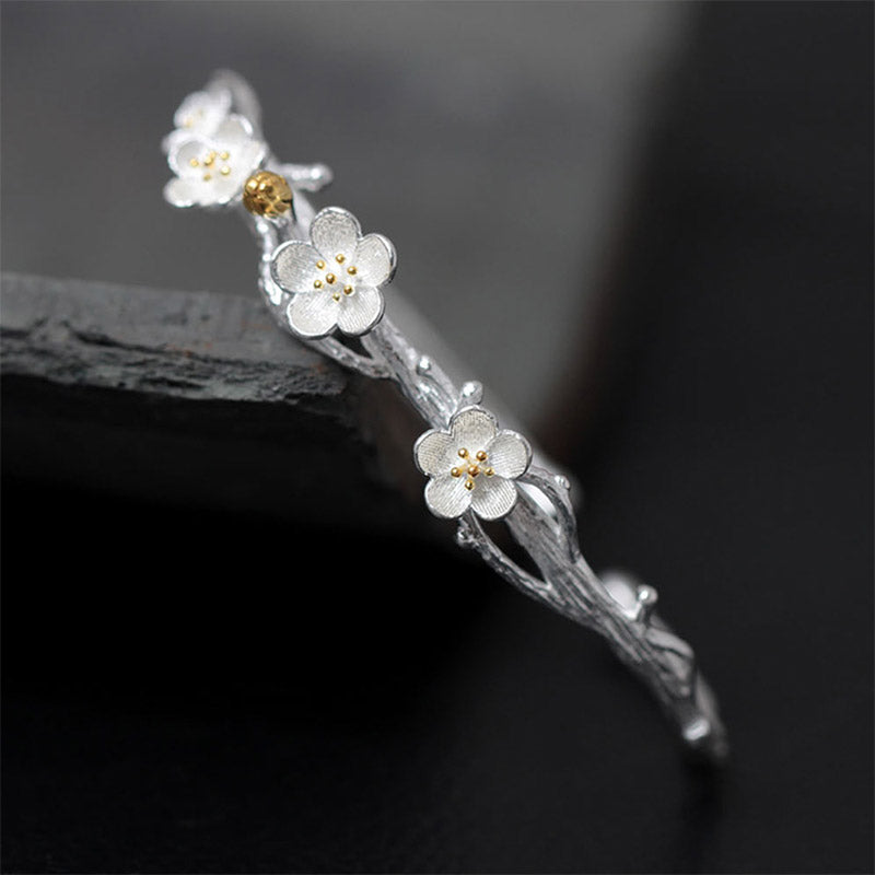 KarmaRipple's 925 Sterling Silver Plum Flower Blessing Bracelet Adjustable Bangle p2