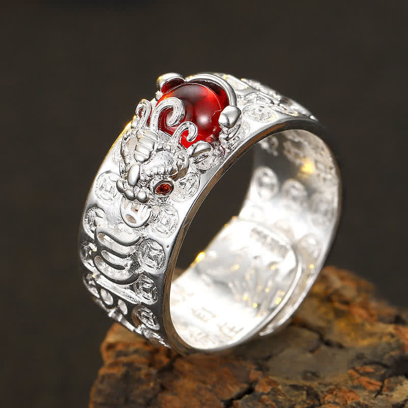 KarmaRipple's FengShui PiXiu Red Garnet Heart Sutra Wealth Ring p6