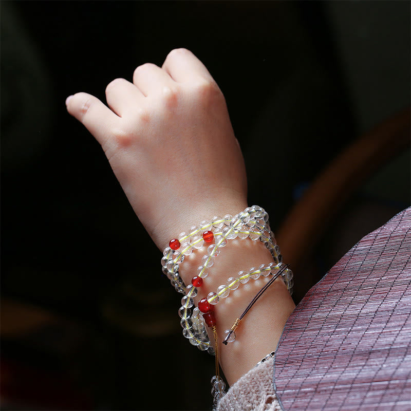 KarmaRipple's 108 Mala Beadwork 925 Sterling Silver Authentic Ivory Agate Red Agate Quadruple Wrap Protection Bracelet p7