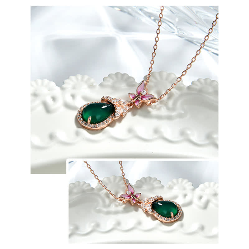 KarmaRipple's 925 Sterling Silver Green Chalcedony Butterfly Zircon Courage Pendant Necklace p5