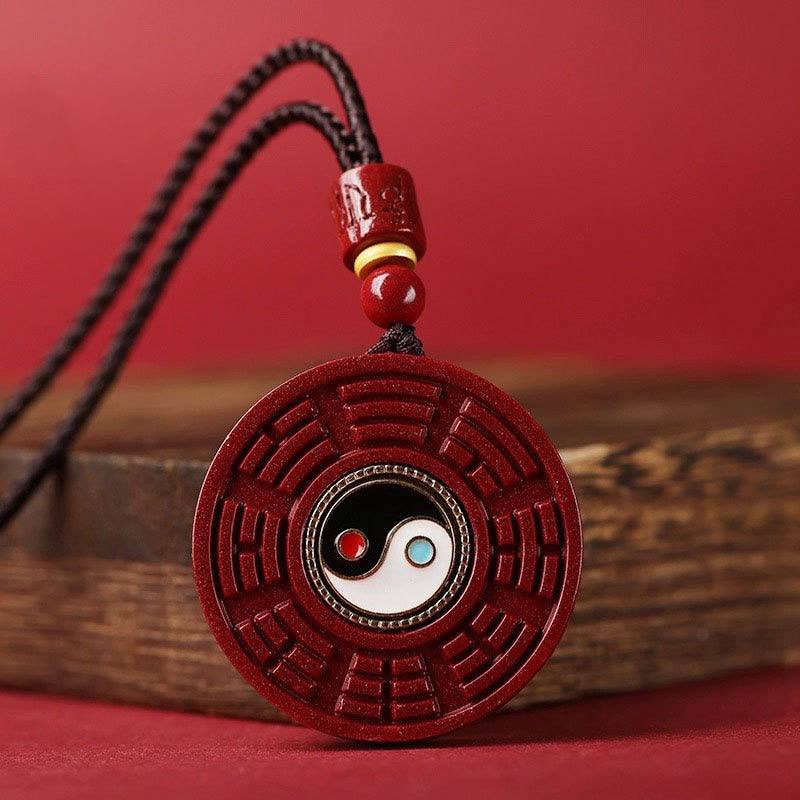 KarmaRipple's Authentic Cinnabar Bagua Rotatable Yin Yang Keep Away Evil Spirits Pendant Necklace p1