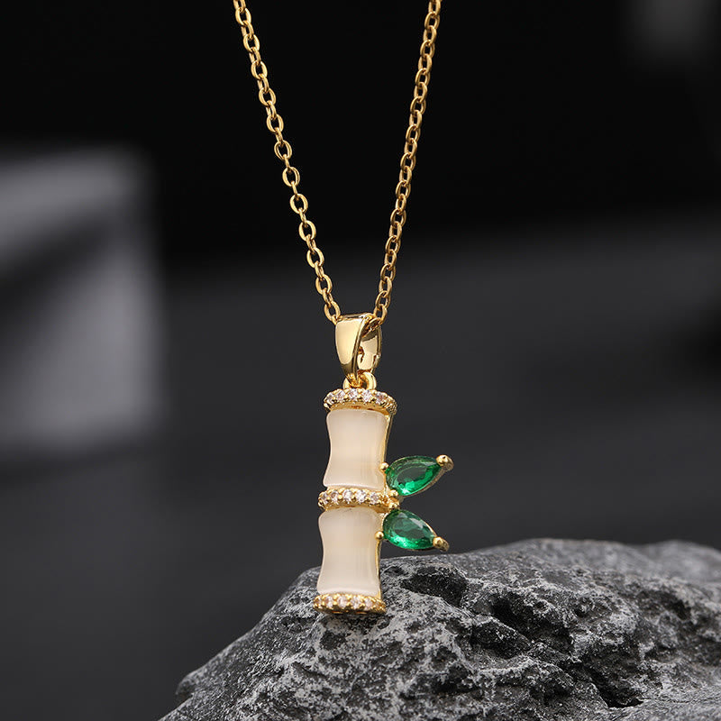 KarmaRipple's 18K Gold Plated Chalcedony Bamboo Rhinestones Balance Pendant Necklace p1
