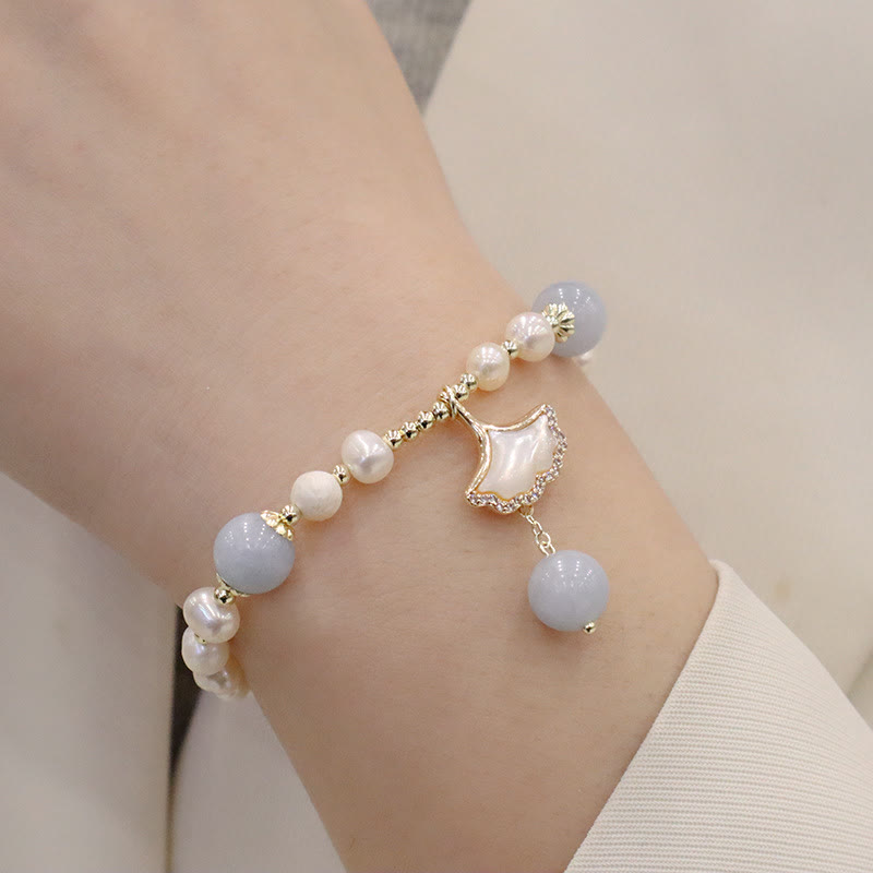 KarmaRipple's Authentic Aquamarine Pearl Balancing Ginkgo Leaf Butterfly Talisman Bracelet p4