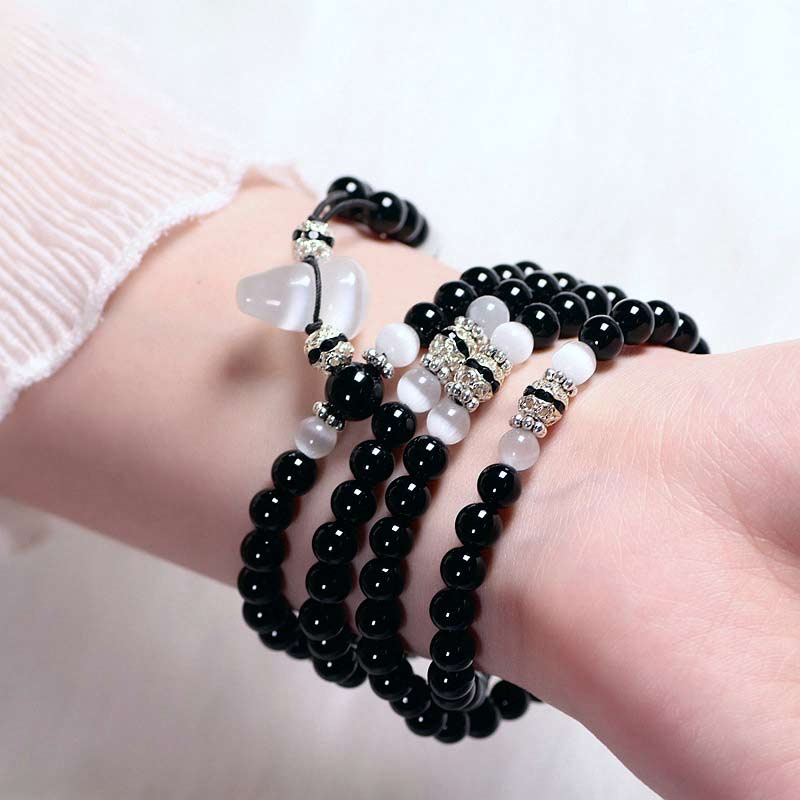 KarmaRipple's Black Onyx Ivory Gemstone Bead Meditation Bracelet p3
