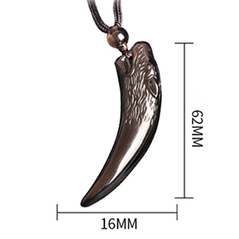 KarmaRipple's Authentic Black Obsidian Ice Obsidian Rainbow Obsidian Wolf Tooth Pattern Strength Pendant Necklace p2