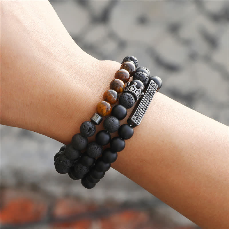 KarmaRipple's 3Pcs Frosted Stone Lava Rock Tiger Eye Activate Bracelet p4