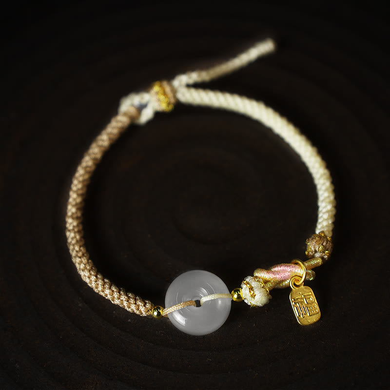 KarmaRipple's Handmade Ivory Agate Peace Buckle Fortune Happiness Protection Weave String Bracelet p6