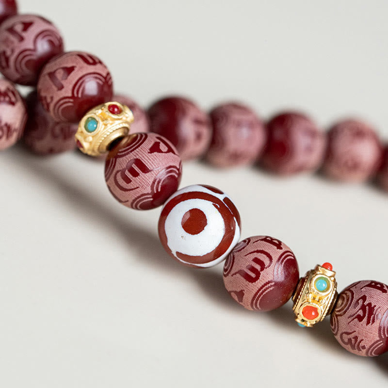 KarmaRipple's Red Bodhi Seed Om Mani Padme Hum Lotus Engraved Balance Bracelet p6