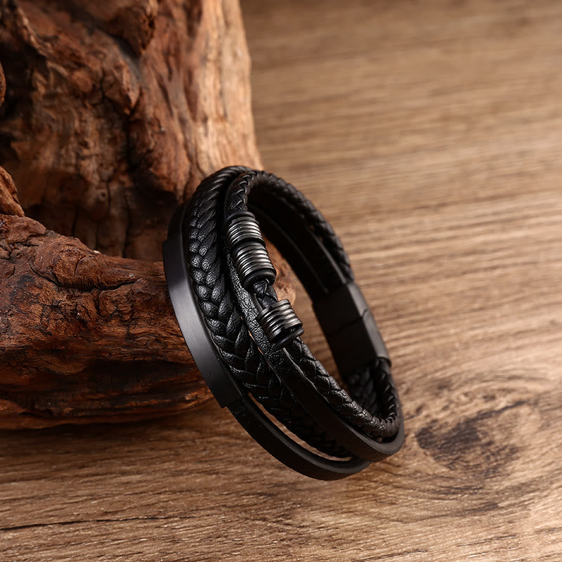 KarmaRipple's Leather Multi-Layer Titanium Steel Balance Woven Magnetic Buckle Bracelet p5