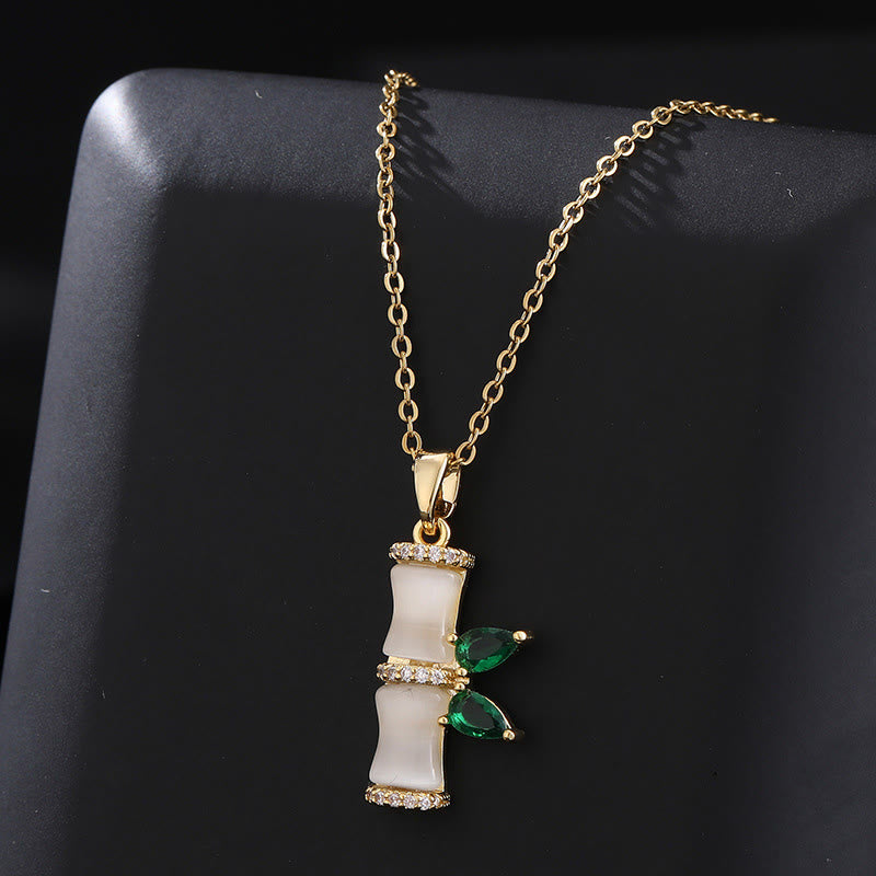 KarmaRipple's 18K Gold Plated Chalcedony Bamboo Rhinestones Balance Pendant Necklace p5