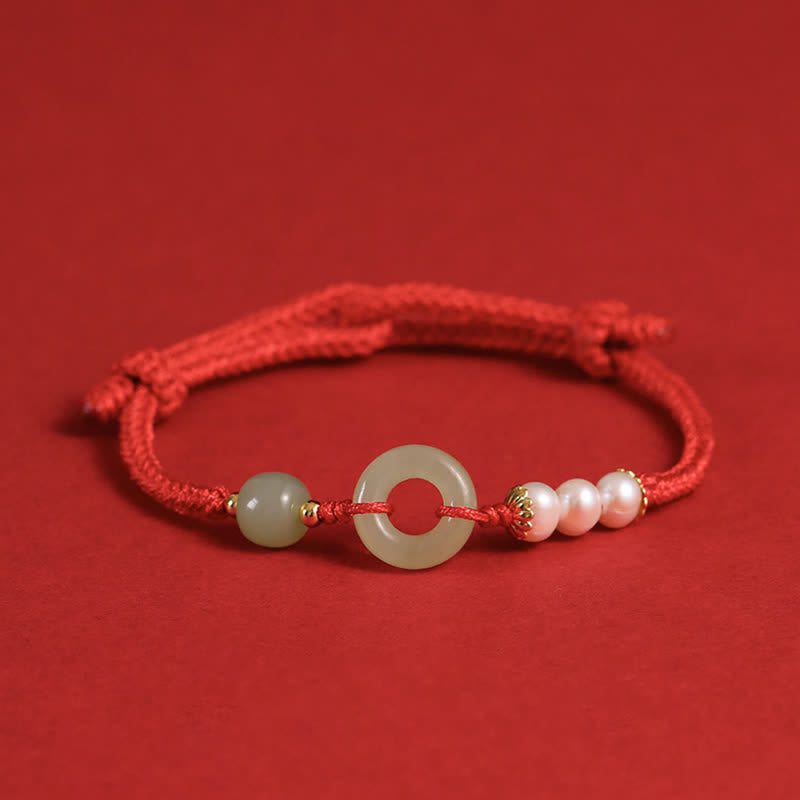 KarmaRipple's Authentic Hetian Jade Pearl Peace Buckle Fortune Bracelet p21