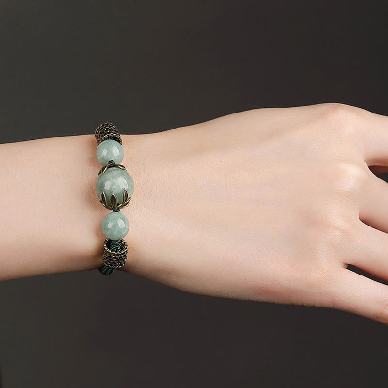 KarmaRipple's Handmade Green Rope Fortune Jade Bead Prosperity Bracelet p7