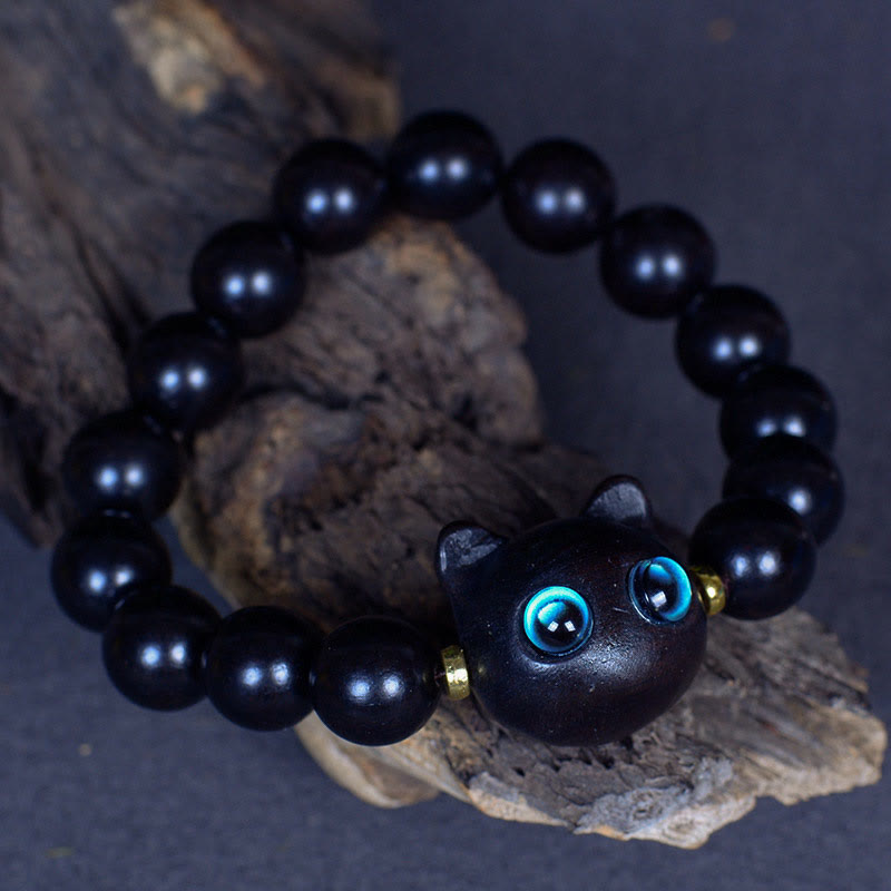 KarmaRipple's Ebony Wood Liuli Glass Lovely Cat Peace Balance Bracelet p15