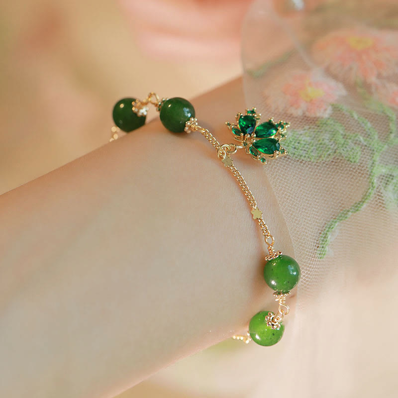 KarmaRipple's 14k Gold Plated Green Chalcedony Maple Leaf Courage Strength Bracelet p3
