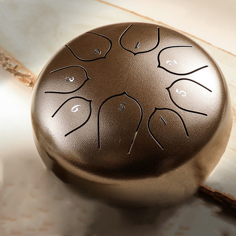 KarmaRipple's Steel Tongue Drum Sound Balancing Meditation Lotus Pattern Drum Kit 8 Note 6 Inch Percussion Instrument p17
