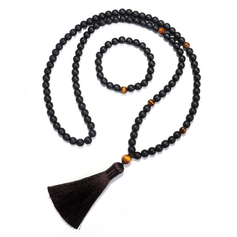 KarmaRipple's 108 Mala Beadwork Frosted Stone Tiger Eye Balance Bracelet Pendant Necklace p9