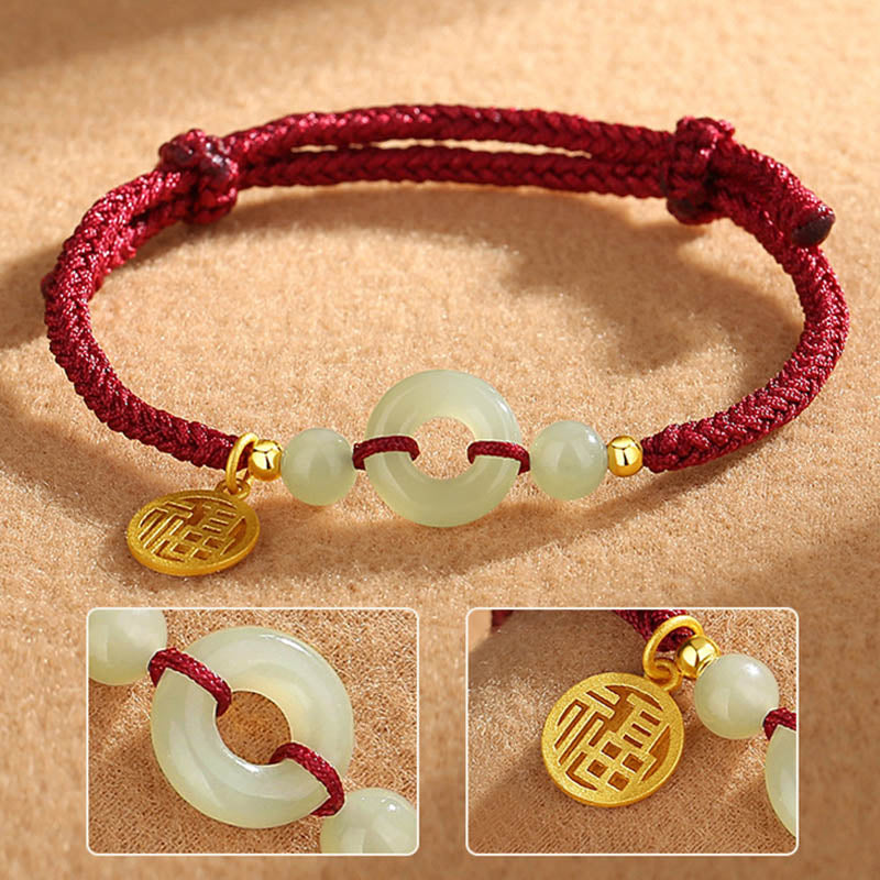 KarmaRipple's 925 Sterling Silver Hetian Jade Peace Buckle Fu Character Talisman Abundance Bracelet p4