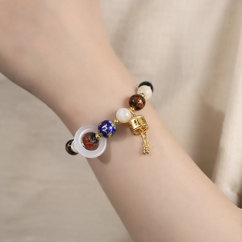 KarmaRipple's Tibetan Incense Ash Liuli Glass Tridacna Stone Sun Stone Om Mani Padme Hum Prayer Wheel Talisman Bracelet p5