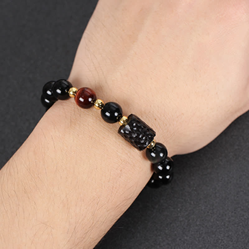 KarmaRipple's Black Obsidian Ebony Wood Red Tiger Eye Strength Pair Bracelet p14